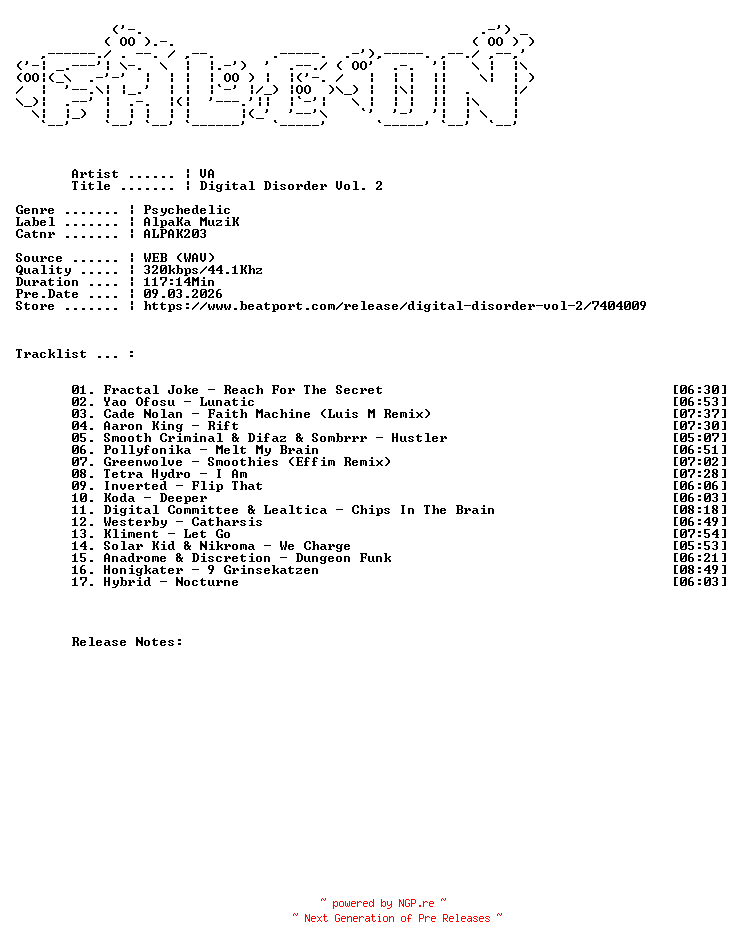 NFO for the release VA-Digital_Disorder_Vol._2-(ALPAK203)-WEB-2026-FALCON by FALCON