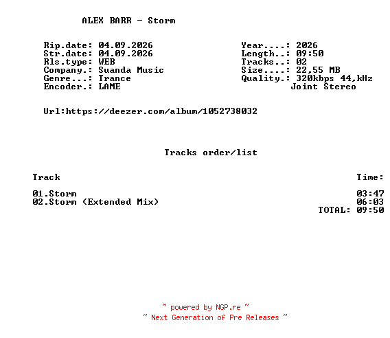 NFO for the release ALEX_BARR_-_Storm-(SND599)-WEB-2026-FMC by FMC