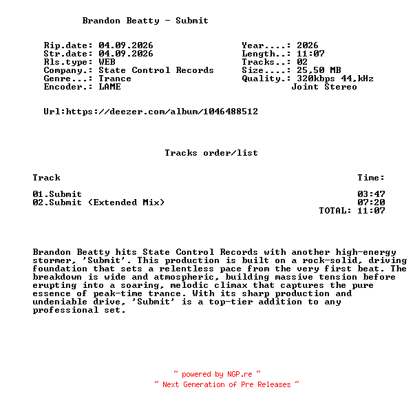 NFO for the release Brandon_Beatty_-_Submit-(SCR765)-WEB-2026-FMC by FMC
