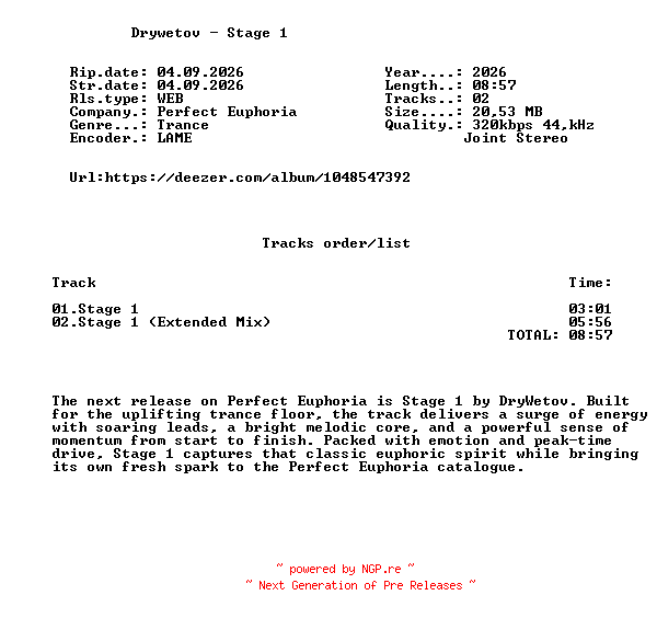 NFO for the release Drywetov_-_Stage_1-(PE024)-WEB-2026-FMC by FMC