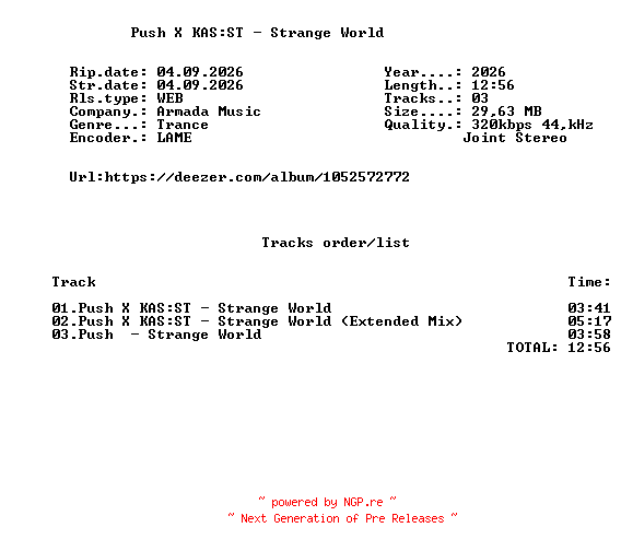 NFO for the release Push_X_KASST_-_Strange_World-(ARMAS3845)-WEB-2026-FMC by FMC