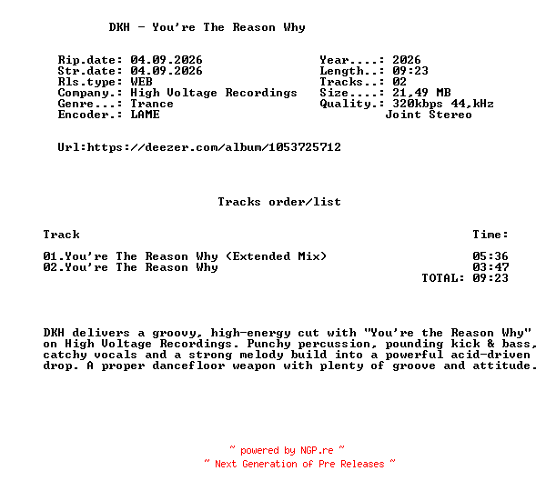 NFO for the release DKH_-_Youre_The_Reason_Why-(HVR249)-WEB-2026-FMC by FMC