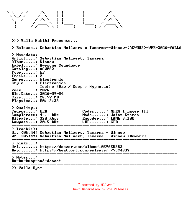 NFO for the release Sebastian_Mullaert_x_Tamarma--Winnow-(ASW082)-WEB-2026-YALLA by YALLA