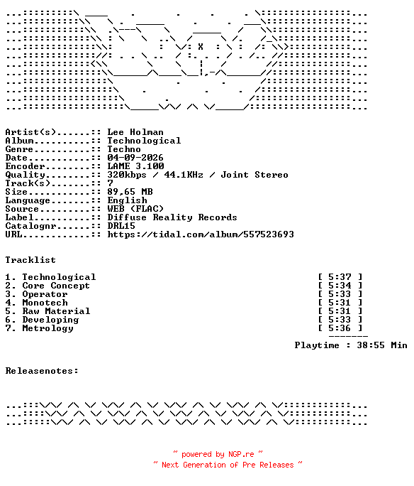 NFO for the release Lee_Holman-Technological-DRL15-WEB-2026-WAV by WAV
