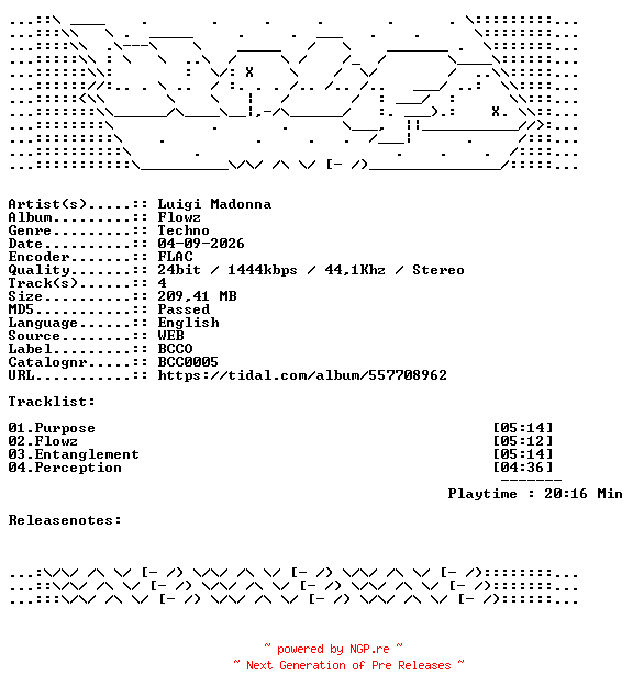 NFO for the release Luigi_Madonna-Flowz-BCC0005-24BIT-WEB-FLAC-2026-WAVED by WAVED