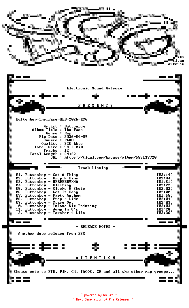 NFO for the release Buttonboy-The_Face-WEB-2026-ESG by ESG