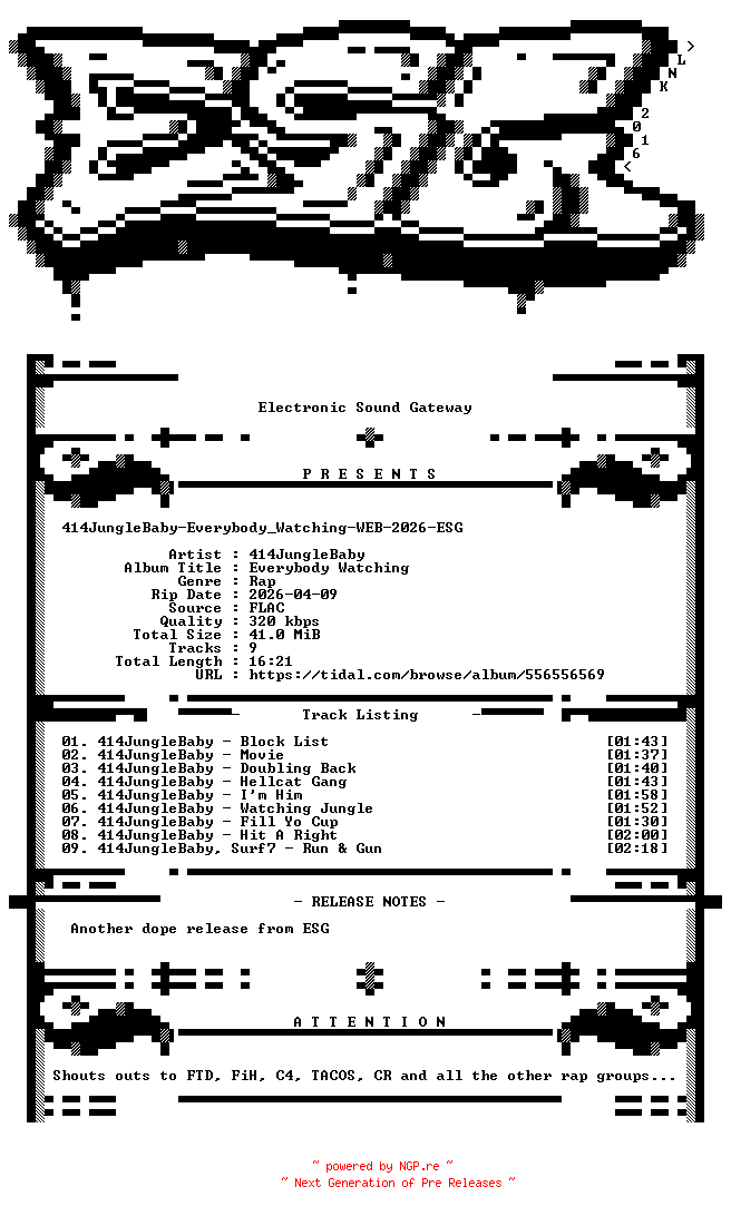 NFO for the release 414JungleBaby-Everybody_Watching-WEB-2026-ESG by ESG
