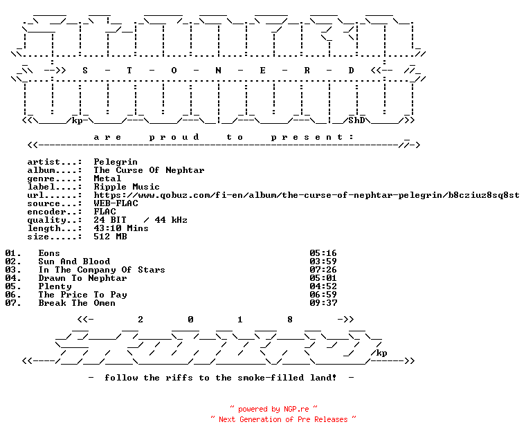 NFO for the release Pelegrin-The_Curse_Of_Nephtar-24BIT-WEB-FLAC-2026-STONERD by STONERD