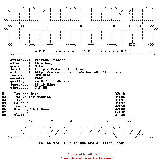 NFO for the release Private_Prisons-Theo_Lacy-24BIT-WEB-FLAC-2026-STONERD by STONERD