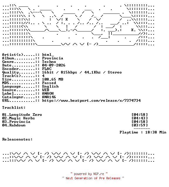 NFO for the release html-Provincia-ANA146-16BIT-WEB-FLAC-2026-WAVED by WAVED