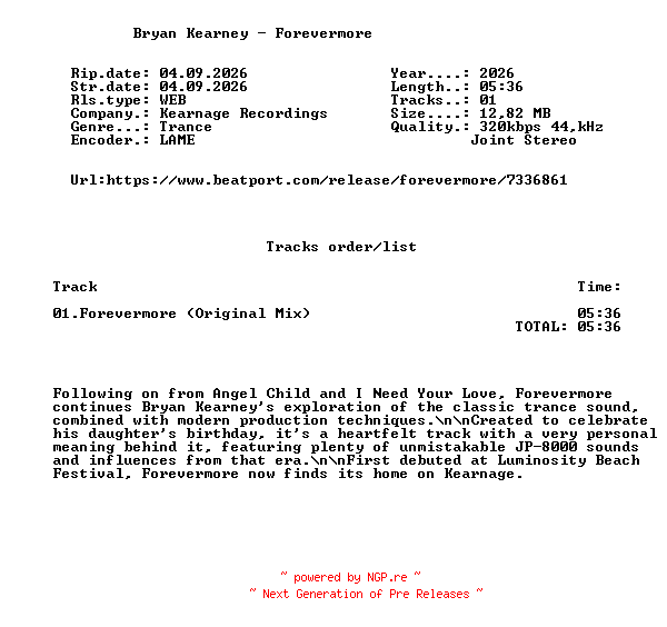 NFO for the release Bryan_Kearney_-_Forevermore-(KR156)-SINGLE-WEB-2026-FMC by FMC