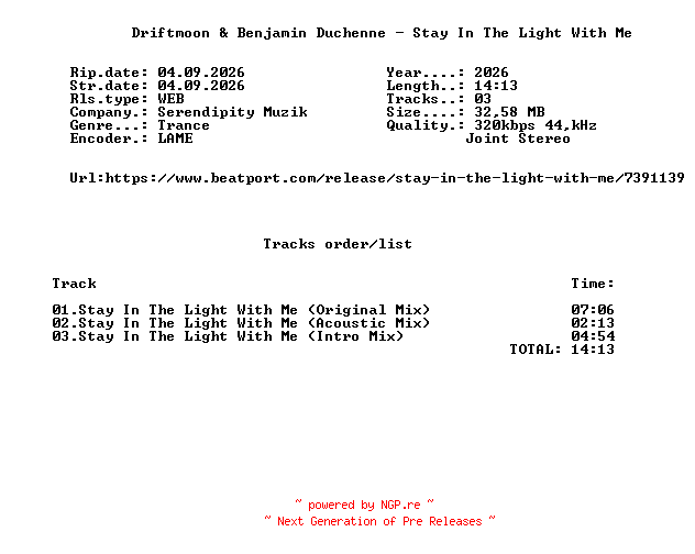 NFO for the release Driftmoon_And_Benjamin_Duchenne_-_Stay_In_The_Light_With_Me-(SDM170)-WEB-2026-FMC by FMC