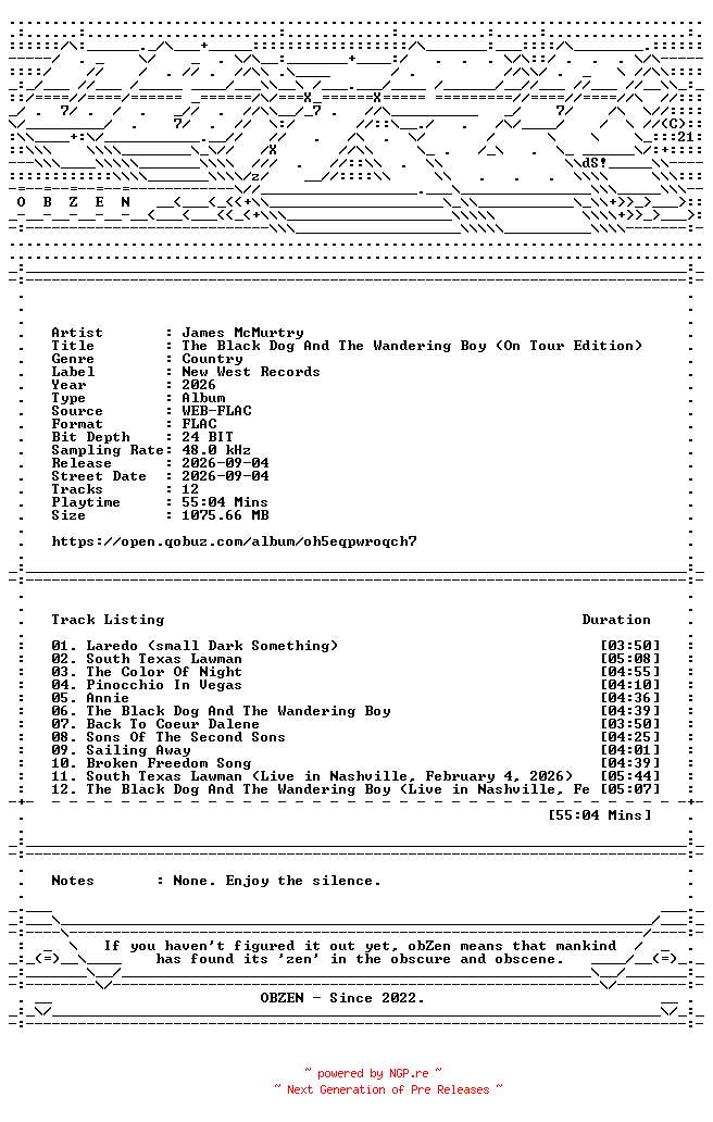 NFO for the release James_McMurtry-The_Black_Dog_And_The_Wandering_Boy_(On_Tour_Edition)-24BIT-96KHZ-WEB-FLAC-2026-OBZEN by OBZEN