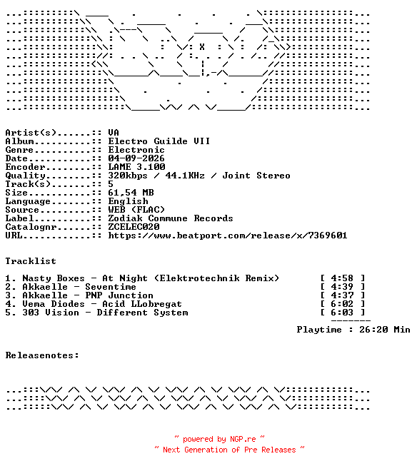 NFO for the release VA-Electro_Guilde_VII-ZCELEC020-WEB-2026-WAV by WAV