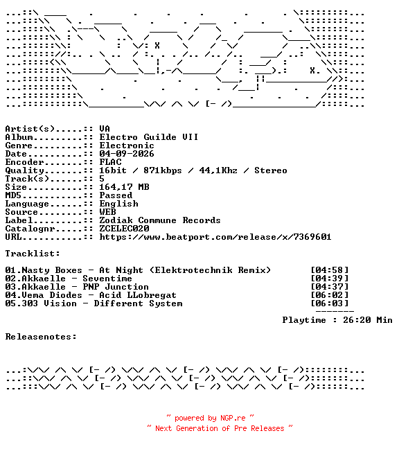 NFO for the release VA-Electro_Guilde_VII-ZCELEC020-16BIT-WEB-FLAC-2026-WAVED by WAVED