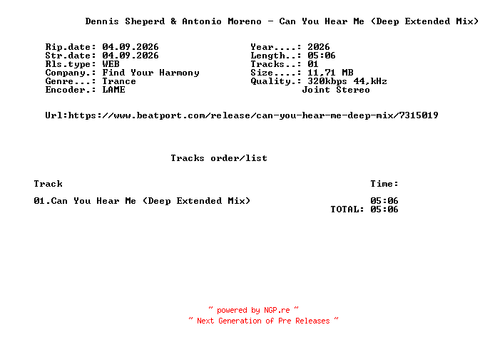 NFO for the release Dennis_Sheperd_And_Antonio_Moreno_-_Can_You_Hear_Me_(Deep_Extended_Mix)-(FYH265)-SINGLE-WEB-2026-FMC by FMC