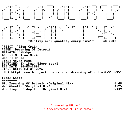 NFO for the release Allen_Craig-Dreaming_Of_Detroit-(MM384)-WEB-2026-BB by BB