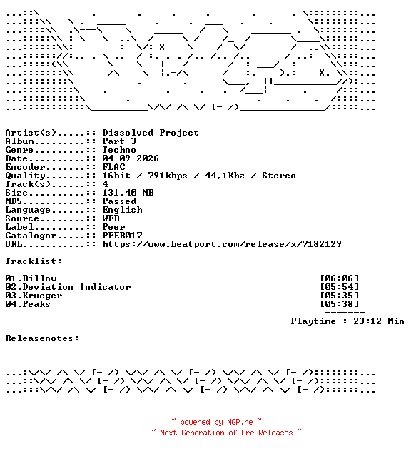 NFO for the release Dissolved_Project-Part_3-PEER017-16BIT-WEB-FLAC-2026-WAVED by WAVED