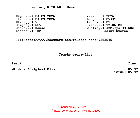 NFO for the release Prophecy_And_THEN_-_Nana-(NOW026)-SINGLE-WEB-2026-FMC by FMC