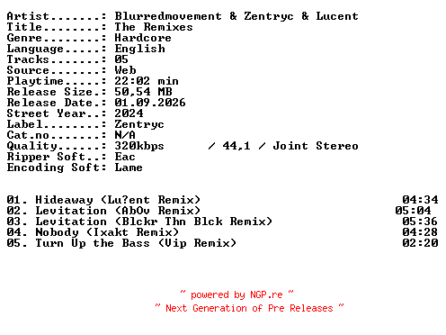 NFO for the release Blurredmovement_and_Zentryc_and_Lucent-The_Remixes-WEB-2024-XTC_iNT by XTC_iNT