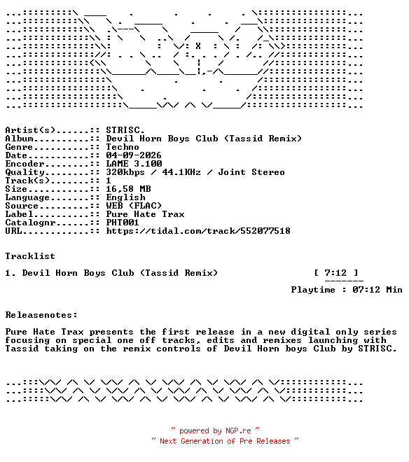 NFO for the release STRISC.-Devil_Horn_Boys_Club__Tassid_Remix-PHT001-SINGLE-WEB-2026-WAV by WAV