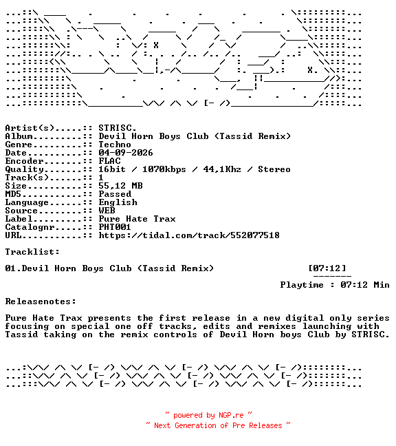 NFO for the release STRISC.-Devil_Horn_Boys_Club__Tassid_Remix-PHT001-SINGLE-16BIT-WEB-FLAC-2026-WAVED by WAVED