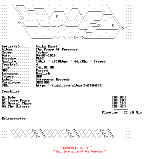 NFO for the release Anika_Kunst-The_Power_Of_Presence-WEGS009-24BIT-WEB-FLAC-2026-WAVED by WAVED
