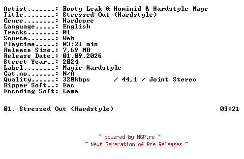NFO for the release Booty_Leak_and_Hominid_and_Hardstyle_Mage-Stressed_Out_(Hardstyle)-SINGLE-WEB-2024-XTC_iNT by XTC_iNT