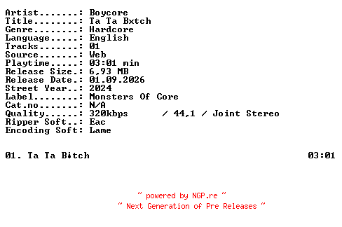 NFO for the release Boycore-Ta_Ta_Bxtch-SINGLE-WEB-2024-XTC_iNT by XTC_iNT