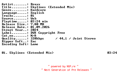 NFO for the release Braxx-Skylines_(Extended_Mix)-SINGLE-WEB-2024-XTC_iNT by XTC_iNT