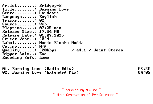 NFO for the release Bridgey-B-Burning_Love-WEB-2024-XTC_iNT by XTC_iNT