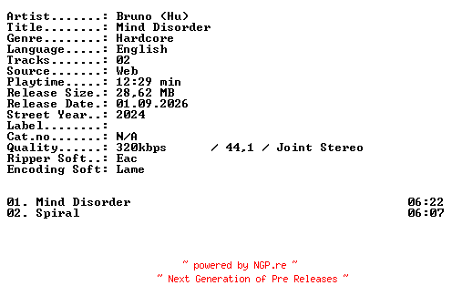 NFO for the release Bruno_(Hu)-Mind_Disorder-WEB-2024-XTC_iNT by XTC_iNT