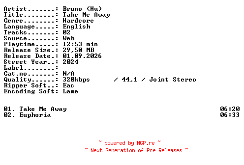 NFO for the release Bruno_(Hu)-Take_Me_Away-WEB-2024-XTC_iNT by XTC_iNT