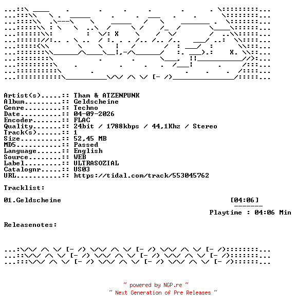 NFO for the release Tham_And_ATZENPUNK-Geldscheine-US03-SINGLE-24BIT-WEB-FLAC-2026-WAVED by WAVED