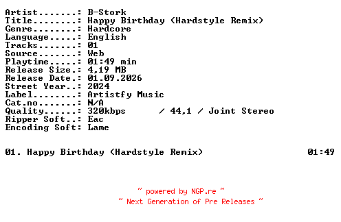 NFO for the release B-Stork-Happy_Birthday_(Hardstyle_Remix)-SINGLE-WEB-2024-XTC_iNT by XTC_iNT