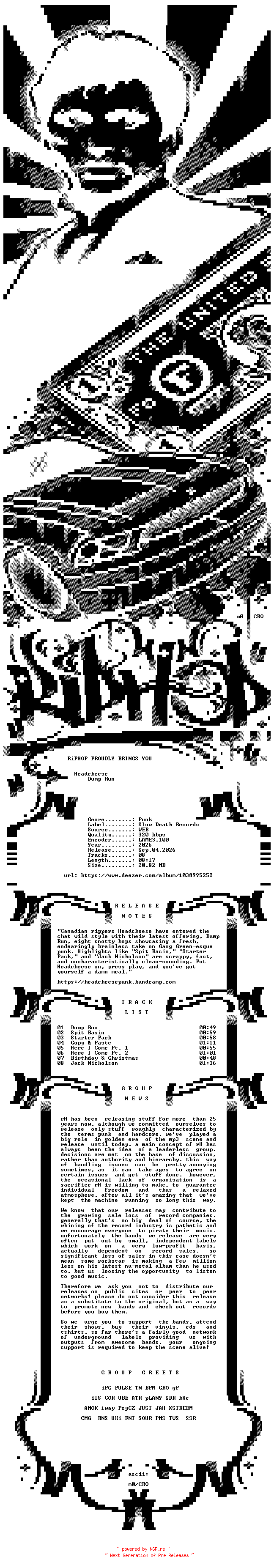 NFO for the release Headcheese-Dump_Run-EP-WEB-2026-rH_iNT by rH_iNT