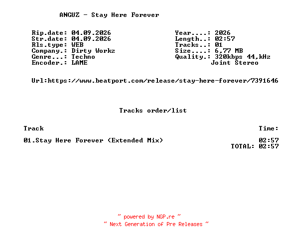 NFO for the release ANGUZ_-_Stay_Here_Forever-(DWX2205)-SINGLE-WEB-2026-FMC by FMC