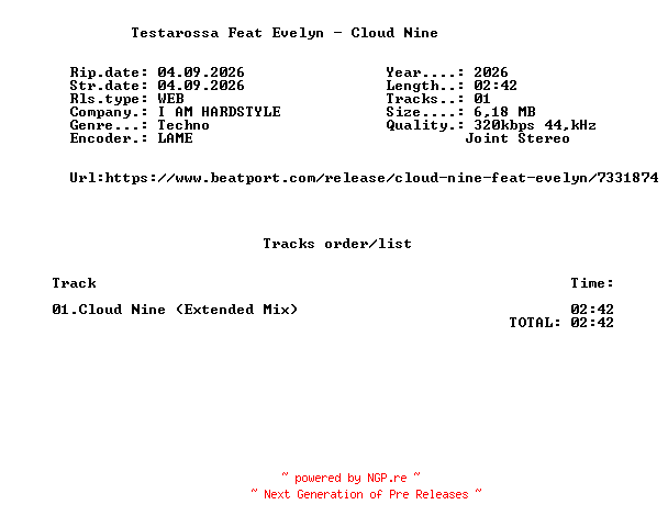 NFO for the release Testarossa_Feat_Evelyn_-_Cloud_Nine-(IAH241D)-SINGLE-WEB-2026-FMC by FMC