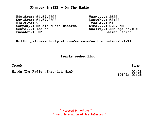 NFO for the release Phantom_And_YZZI_-_On_The_Radio-(UNFR202E)-SINGLE-WEB-2026-FMC by FMC