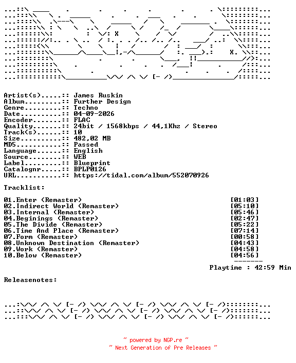 NFO for the release James_Ruskin-Further_Design-BPLP0126-REMASTERED-24BIT-WEB-FLAC-2026-WAVED by WAVED
