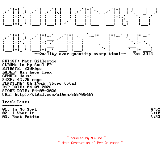 NFO for the release Matt_Gillespie-In_My_Soul_EP-(BLTR033)-WEB-2026-BB by BB