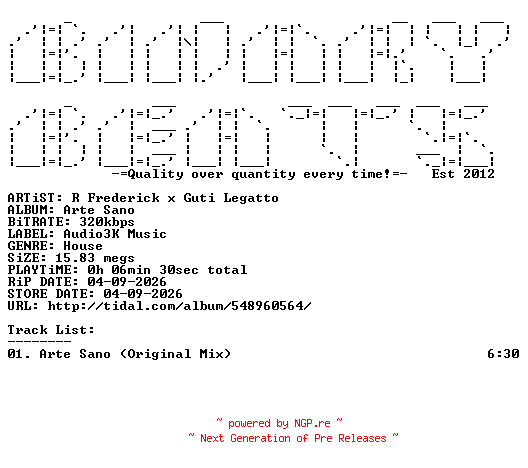 NFO for the release R_Frederick_x_Guti_Legatto-Arte_Sano-(A3K055)-SINGLE-WEB-2026-BB by BB