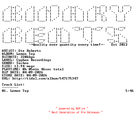 NFO for the release Ste_Roberts-Lemon_Top-(CYPHND22S)-SINGLE-WEB-2026-BB by BB