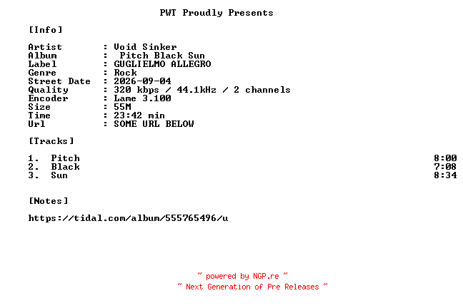 NFO for the release Void_Sinker-Pitch_Black_Sun-WEB-2026-PWT by PWT