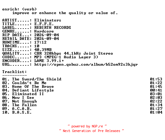 NFO for the release Eliminators-E.F.F.E.-WEB-2026-ENRiCH by ENRiCH