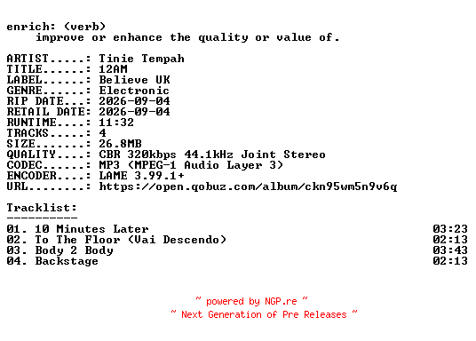 NFO for the release Tinie_Tempah-12AM-EP-WEB-2026-ENRiCH by ENRiCH