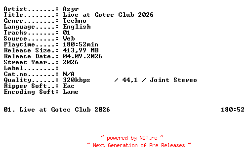 NFO for the release AZYR-Live_at_Gotec_Club_2026-WEB-2026-XTC_iNT by XTC_iNT