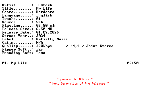 NFO for the release B-Stork-My_Life-SINGLE-WEB-2024-XTC_iNT by XTC_iNT