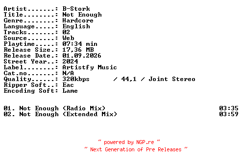NFO for the release B-Stork-Not_Enough-WEB-2024-XTC_iNT by XTC_iNT