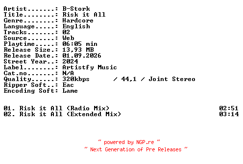 NFO for the release B-Stork-Risk_it_All-WEB-2024-XTC_iNT by XTC_iNT